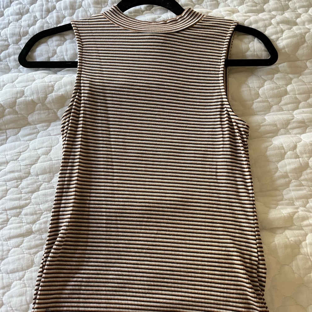 Striped knit high neck tank top
